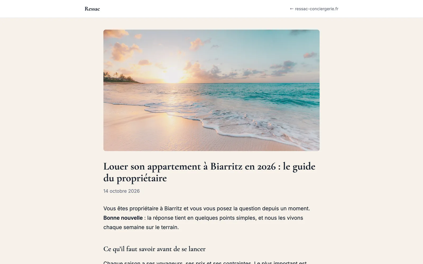 Démo de blog pour une conciergerie de Biarritz, identité bleu océan