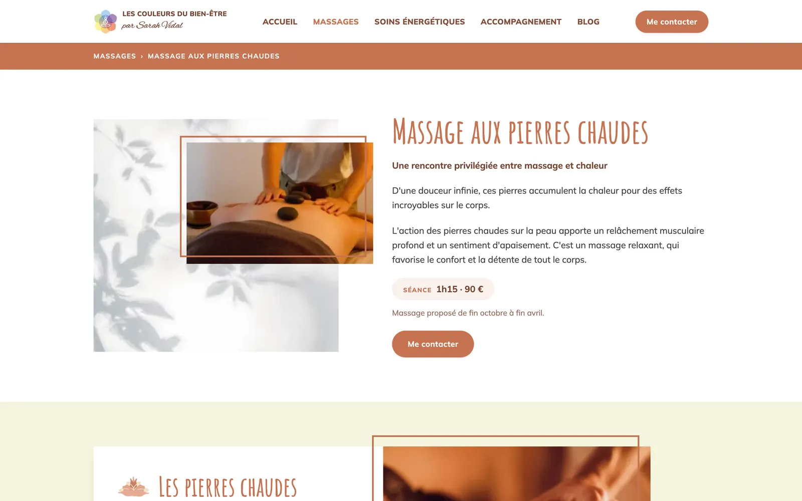 Page du massage aux pierres chaudes